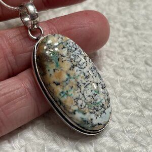 Gorgeous BLUE DENDRITIC OPAL Handmade Sterling 925 Pendant/Chain #54E